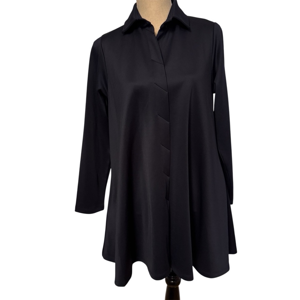 COMFY USA JACKET BUTTON FRONT BLUE STRETCH COAT POCKETS A-LINE SIZE S SMALL